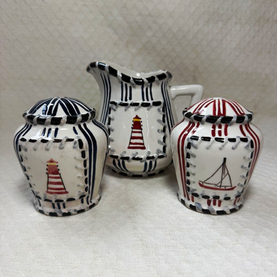 Heartfelt Kitchen Creations 3pc Ceramic Creamer & Sugar Set Lighthouse 2004
