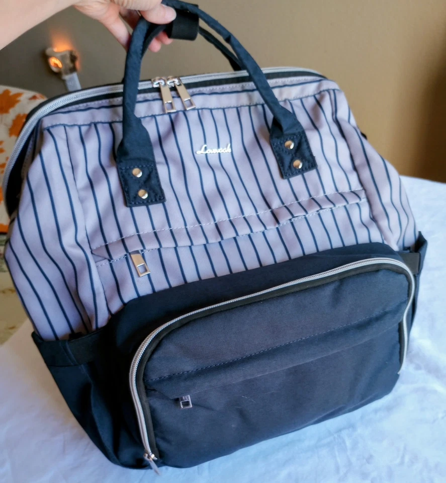 Lovevook Mochila Azul Rayas Bolso para Laptop Enchufe USB Ranura Bolsillos 7Wx13Lx16"H Foto 2 de 4