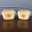 Vintage PYREX Gold Butterfly Flower Refrigerator Dish Glass Lid Set Of 2
