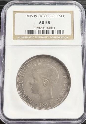 1895 Puerto Rico Peso Silver Coin NGC AU58