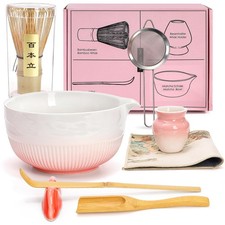 8 Pack Matcha Whisk Set, Japanese Matcha Tea Set, Ceramic Mixing Bowl with Sp...