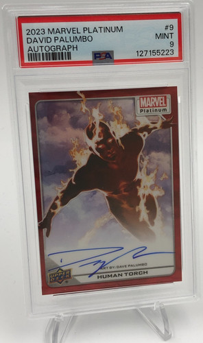 DAVID PALUMBO AUTO card 2023 MARVEL PLATINUM Art HUMAN TORCH Signed grade PSA 9