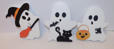 Set of 3 4.5" Halloween Decor Shelf Sitter Wooden Ghost Boo Halloween NEW