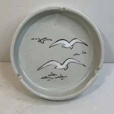 Otagiri Original Hand Crafted Japan Ashtray Seagulls Stoneware Vintage 6" White