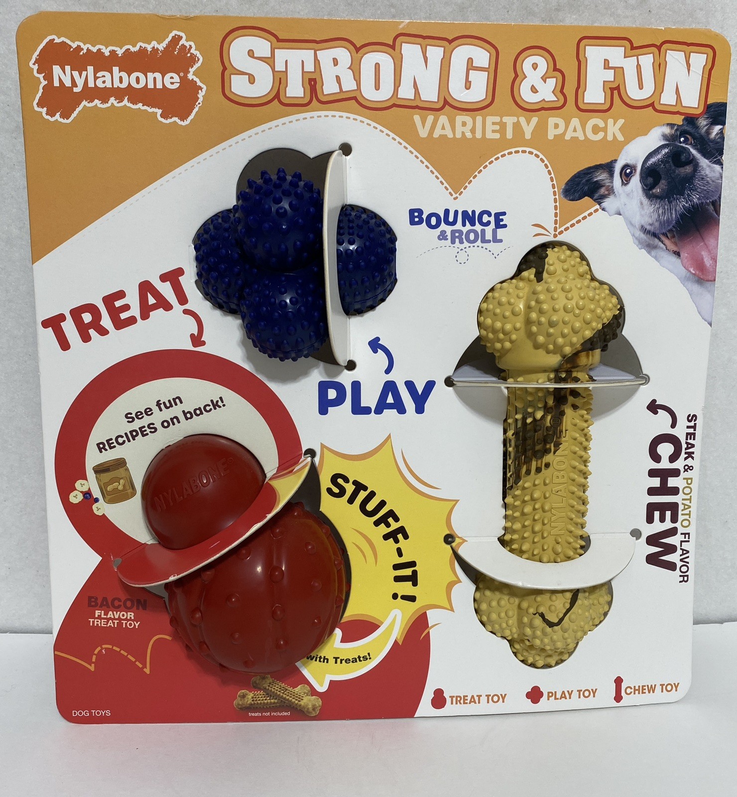 Nylabone Strong & Fun Variety Pack Treat Play Chew Dog Toys
