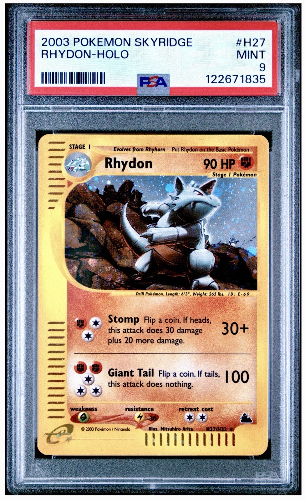 Pokemon Rhydon Skyridge Holo Rare #H27 PSA 9 Mint Swirl 🌀 ✨
