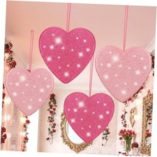 4 Pcs 11 Inch Large Valentines Heart Tree Ornament Pink Glitter Hanging