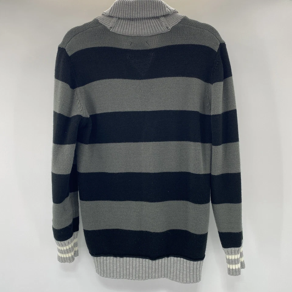 Unionbay Sweater Mens Medium Black Gray Cardigan Striped Shawl Preppy Retro - Image 3 of 4
