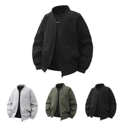 Men Loose Stand Collar Casual Jackets Thin Versatile Coat Pure Color Outerwear