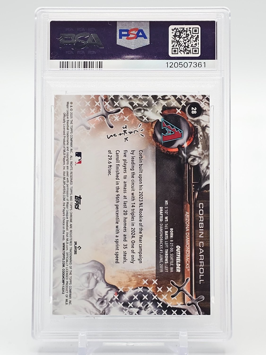 CORBIN CARROLL 2025 TOPPS X CACTUS JACK #28 DIAMONDBACKS PSA 10 GEM Q2475 view 2
