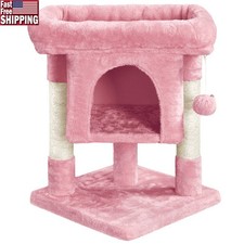 Compact 2-Level Cat Tree Condo W/ Wide Perch  Scratching Posts Indoor New