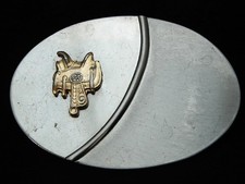 OI05163 VINTAGE 1970s  HORSE SADDLE  WESTERN  COWBOY SILVERTONE BELT BUCKLE