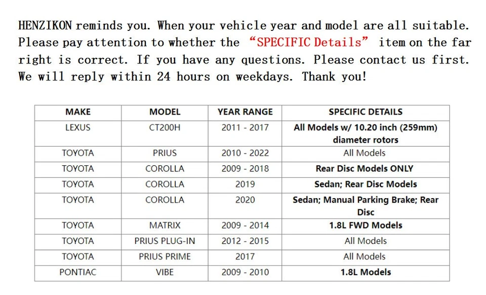 Pastilla de freno de rotor trasero para Toyota Prius Corolla Matrix CT200h Vibe 2009-2021 2022* Foto 3 de 4