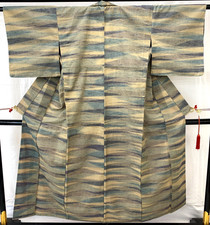 Japanese Vintage Kimono Silk Brown Tumugi Traditional Authentic Length 58 in