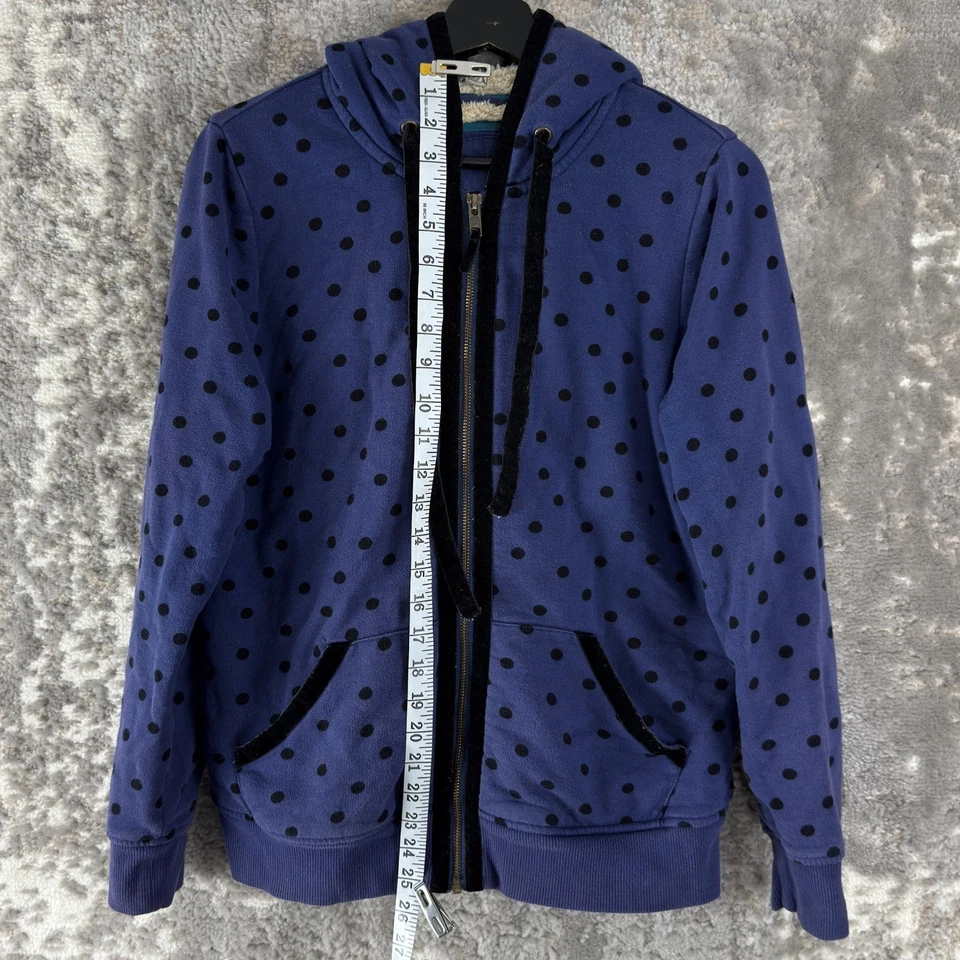 Chaqueta Boden Talla S Lunares Cordón Cremallera Completa Púrpura Forrada de Vellón Con Capucha Foto 3 de 4
