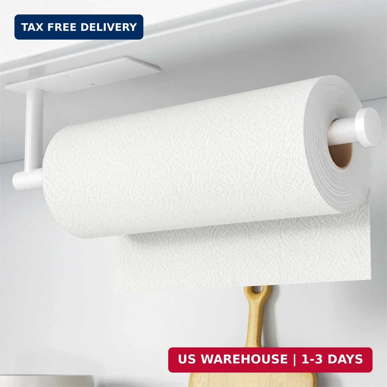 Paper Towel Holder - Self-Adhesive or Drilling, White, Wall Mounted, SUS304 Stai