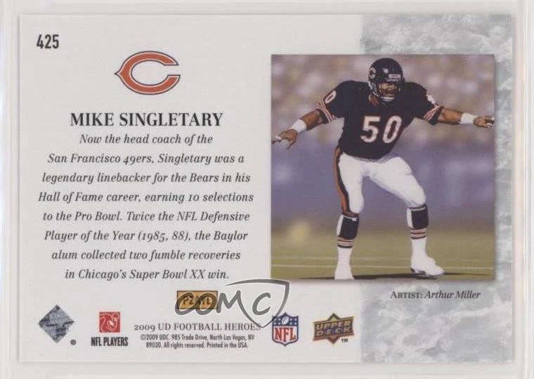 2009 Upper Deck Football Heroes Mike Singletary #425 HOF - Image 2 of 2