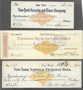 3 NY City Bank Checks 1899-1900 RN-X7