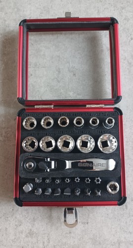 BON AIRE MINI RATCHET SOCKET SET WITH ALUMINIUM FITTED CASE RED 28 ...