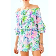 Lilly Pulitzer Calla Romper Mermaid in the Shade Pink Floral Ruffle XXS EUC