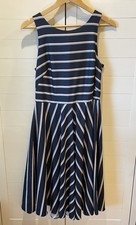 Eliza J Striped Dress Sz 12 Fit & Flare  Back Bow Hidden Zip Pockets Navy Pink