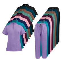 Unisex Stretch Scrub Sets - Solid Zip-Top  Cargo Pants for Men  Women Nursing