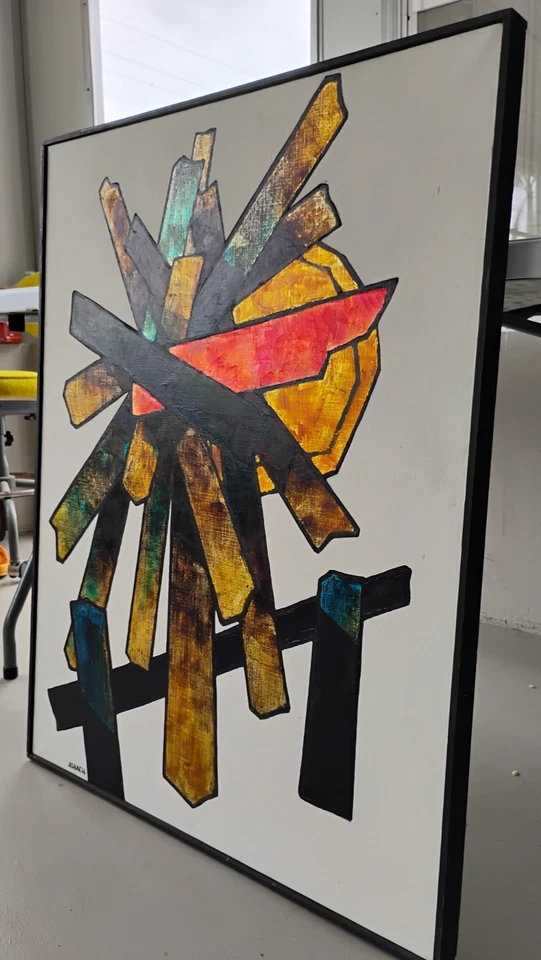 HUGO ASBACH (1913-2000) PINTURA ABSTRACTA MODERNA ORIGINAL DE MEDIADOS DE SIGLO SOBRE LIENZO Foto 3 de 4