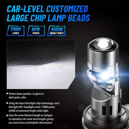 NOVSIGHT 9005 H11 LED Headlight Bulbs High Low Beam Lamp 6500K 17000LM 60W 4pcs - Picture 8 of 16
