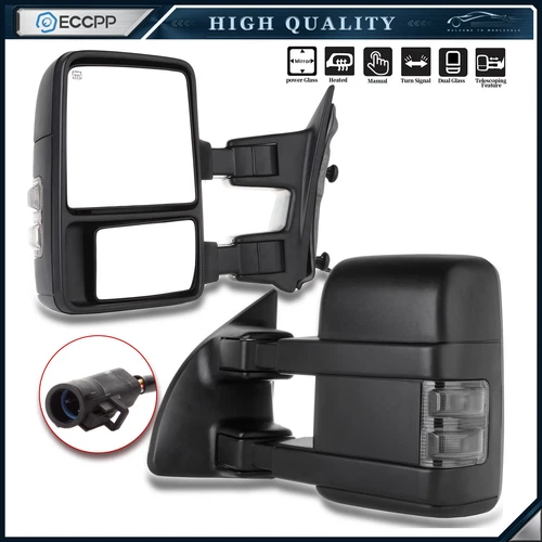 Power Heated Smoke Turn Signal Tow Mirrors for 99-07 Ford F250-F550 Super Duty