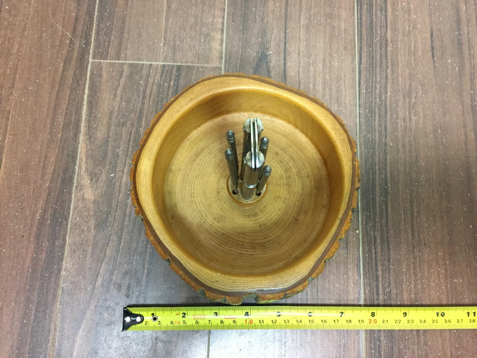 Vintage Ellwood Handmade Rusticware Wood Bark Nut Bowl with Nutcracker and Picks - Image 4 of 4