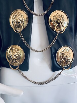 Moschino Jacket Vintage 1989 Gold Chain Lion's Head Black Lamb