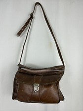 Vintage Faux Leather Camera Bag Brown Shoulder Strap Front Pocket 10.5x8x7