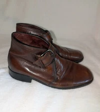 VTG 70s Sears Mens Boots Buckle Style 70114 Brown Leather Easy Flex Size 9EE