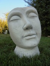 Steinfigur Maske, Statue, Gesicht, Steinguss, 52 cm, Büste, Gartenfigur Skulptur