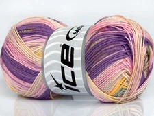 4-Skein Lot Biscuit Yarn Fine Micro Acrylic 4x100g/350m Beige Pink Lilac Yellow