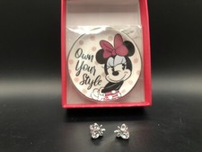 Disney Minnie Mouse Crystal Stud Earrings in Sterling Silver with Trinket NEW
