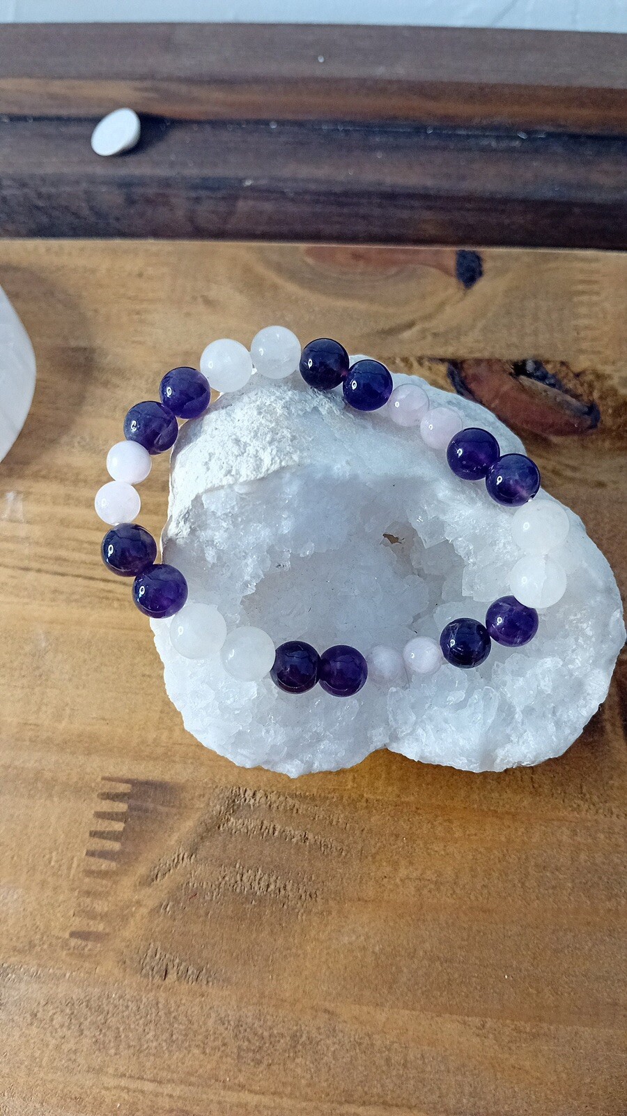 Bracelet thérapeutique burn out en véritables pierres d'améthyste et kunzite