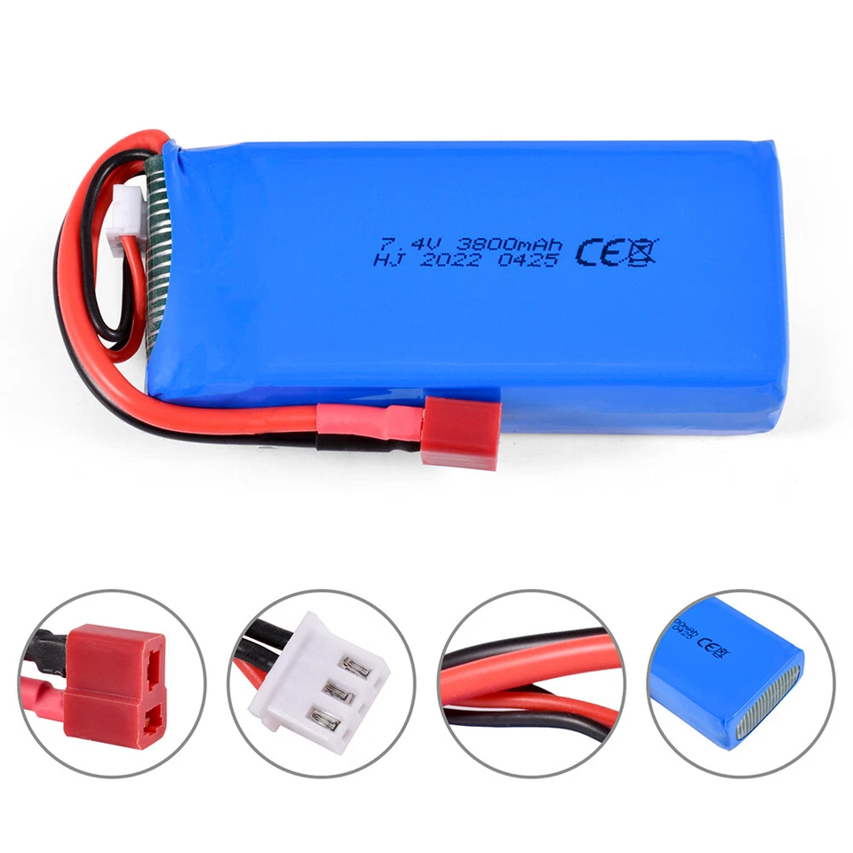 2pcs 7.4v 3800mah Rc 2s Lipo Battery T Plug For Wltoys 144001 144010 124016 - Image 4 of 4