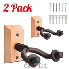 2 Pack Guitar Hangers Wall Mount Adjustable Instrument Display Holder Stand Wood