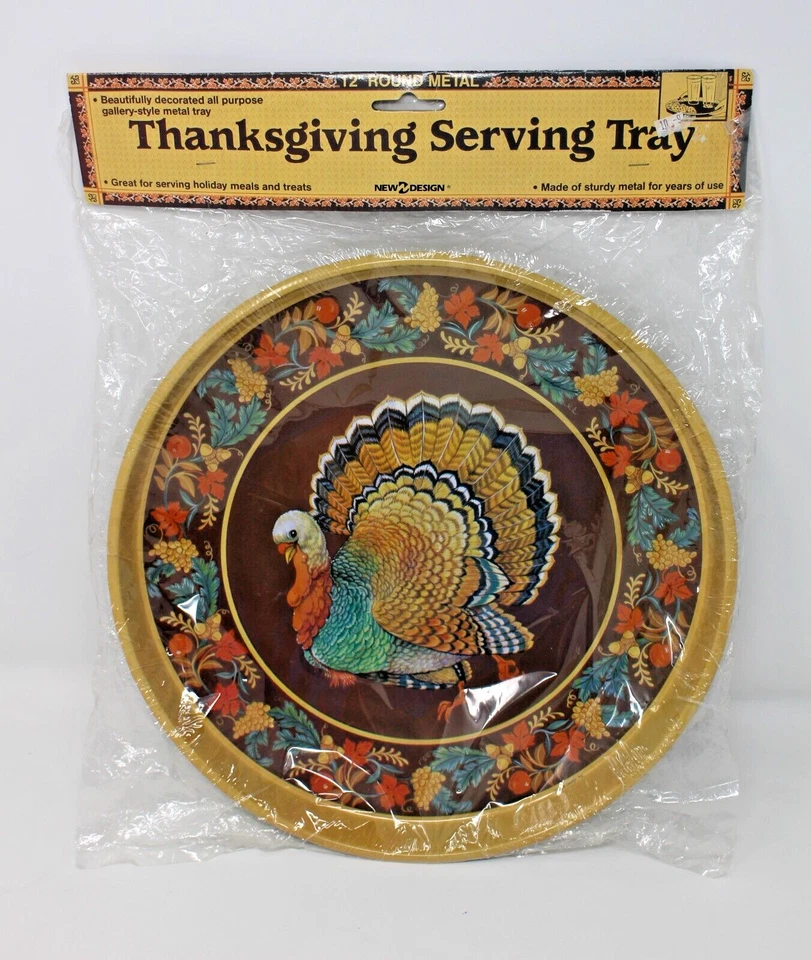 NEW! 1993 VTG Metal Thanksgiving Turkey Serving Tray~ Gibson Gallery ~Fast Ship - Image 2 of 4