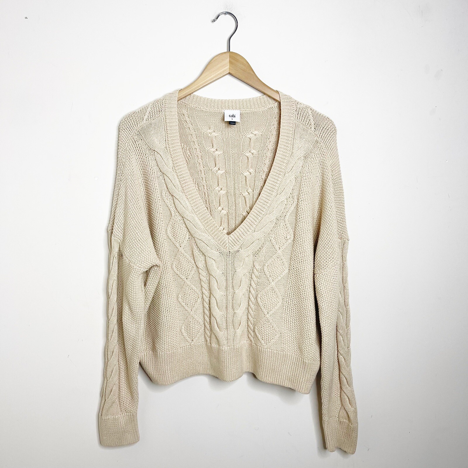 Cabi Cropped Cable Pullover Sweater 