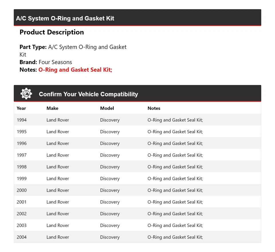 For 1994-2004 Land Rover Discovery A/C System O-Ring and Gasket Kit 4 Seasons - Image 2 of 4