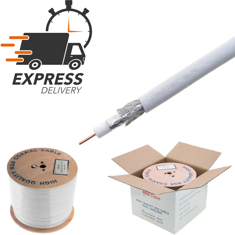 RG6 500FTCable Bulk Coaxial Cable Wire Dual Shield 18AWG White Coax Satellite NE - Image 2 of 4