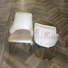 SET of 6 Deluxe Chelmsford Beige Velvet Dining Lounge Chair Gold Trim Stand Base