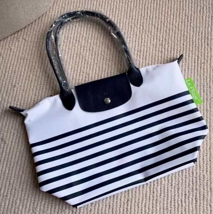 Longchamp Le Pliage Size M Shoulder Bag Top Handle Bag Navy White