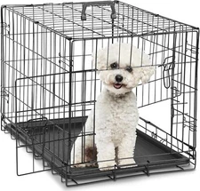Dog Crate Double Door Dog Cage with Divider Panel & Plastic Leak-Proof Pan Tray