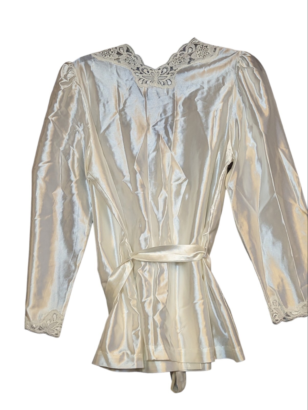 Vintage Miss Elaine White Satin Pajama Set Women Size Large M Double