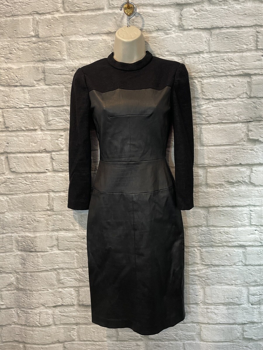 A.L.C Women's Black Stretch Candy Leather Fitted Pencil Dress Sz 2