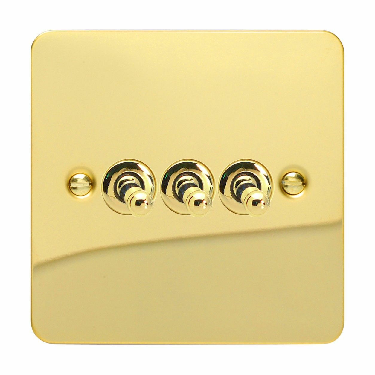 Varilight XFVT3 Ultraflat Polished Brass 3 Gang 1 or 2 Way Toggle Light Switch