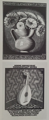 LUTE & FLOWER VASE (1931 Emblemata) by M C Escher 11x7.75'' Print